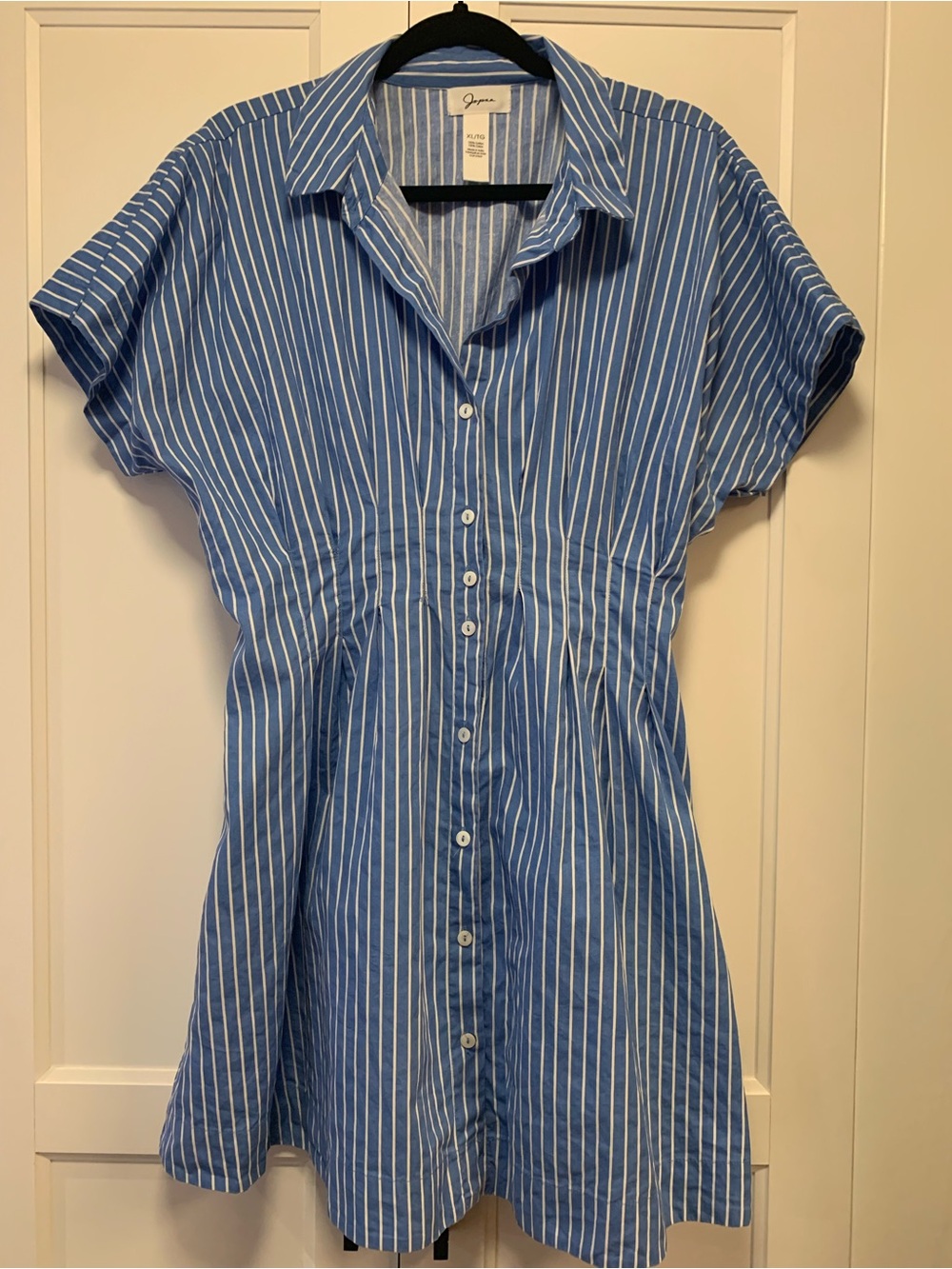 Jana Blue & White Stripe T-shirt Button Up Dress Women’s XL 100% Cotton Pockets